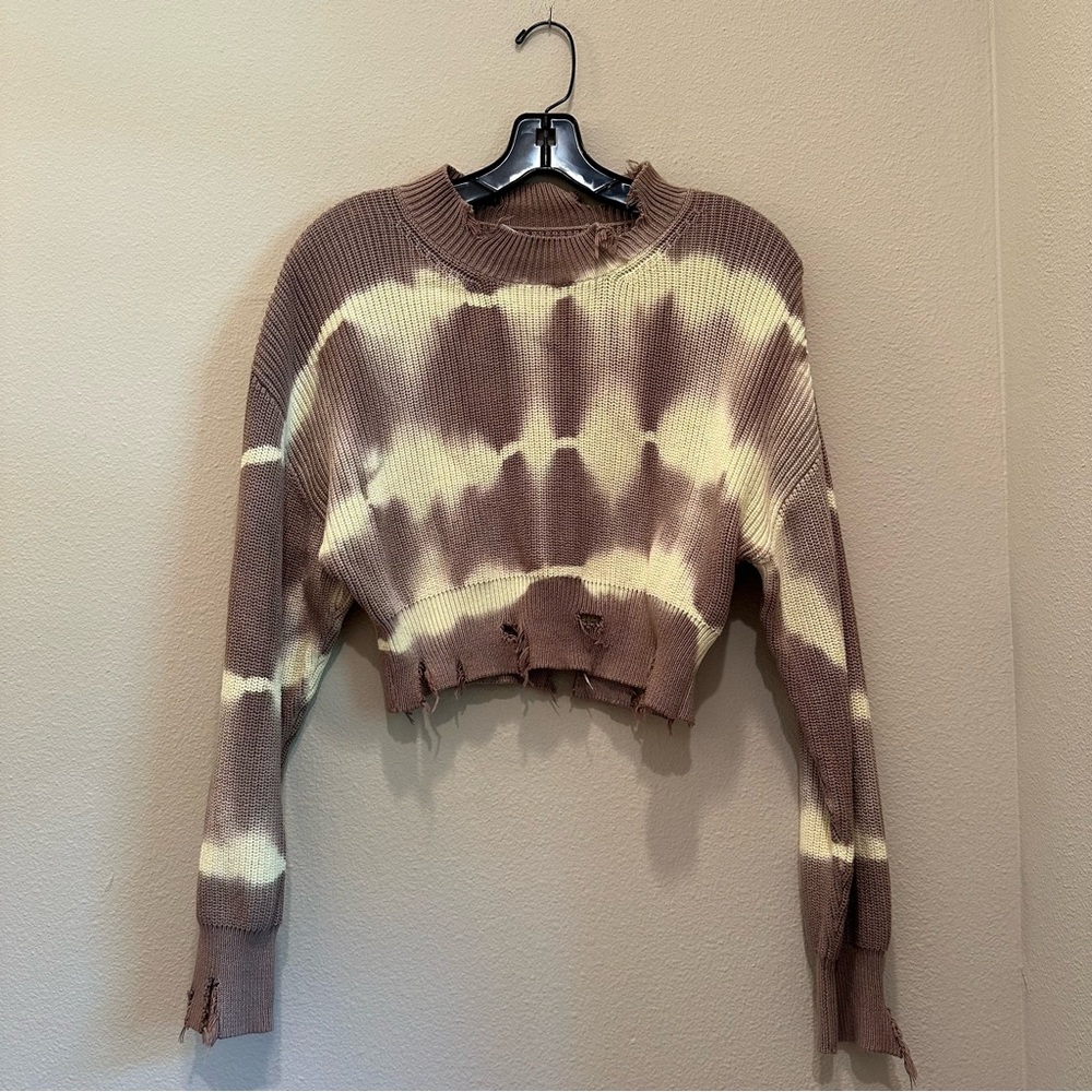 MSGM Tie Dye Crewneck Sweater Cotton Cropped distressed